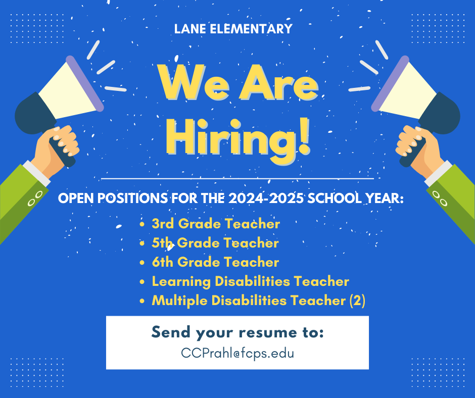 Lane is hiring teachers for 3rd, 5th and 6th grade and special education