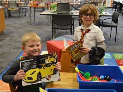 Students in the library on Character Day