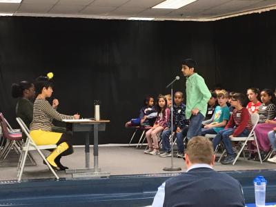 Photo of students participating in the Spelling Bee